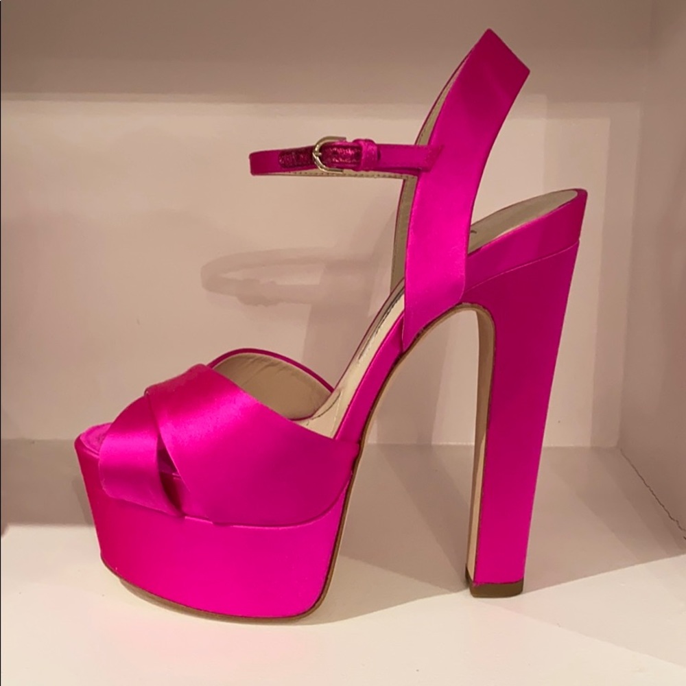 BRIAN ATWOOD SATIN FUSCHIA HEELS - Picture 1 of 6
